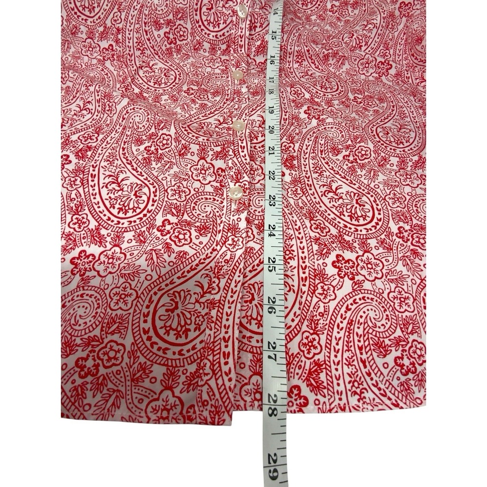 Lands' End Supima No Iron Cotton Paisley Floral Button Up Shirt Red White Sz 16 - Picture 11 of 14